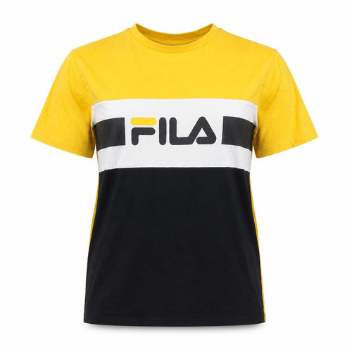 Fila Womens Yellow Colourblock Logo Cotton T-Shirt Size S
