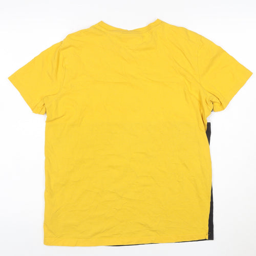 Fila Womens Yellow Colourblock Logo Cotton T-Shirt Size S