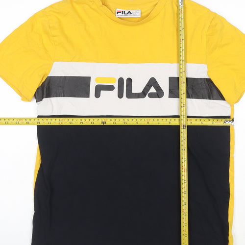Fila Womens Yellow Colourblock Logo Cotton T-Shirt Size S