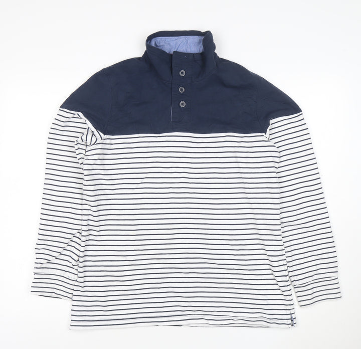 Regatta Womens Navy Striped Henley Sweatshirt Size 14 Cotton Blend