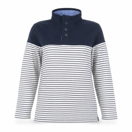Regatta Womens Navy Striped Henley Sweatshirt Size 14 Cotton Blend