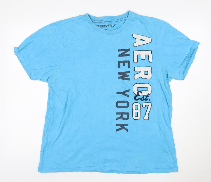 Aeropostale Women Blue XL Basic Short Sleeve Cotton T-Shirt