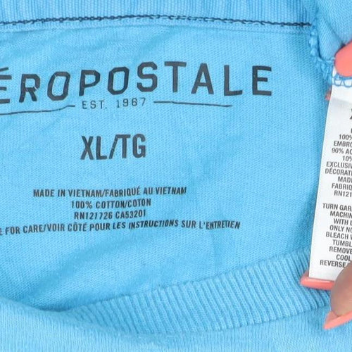 Aeropostale Women Blue XL Basic Short Sleeve Cotton T-Shirt