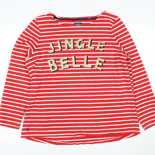 Joules Women's Red Striped Sequin Christmas Long Sleeve Cotton Top Size 14
