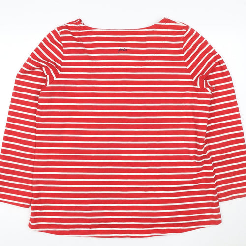 Joules Women's Red Striped Sequin Christmas Long Sleeve Cotton Top Size 14