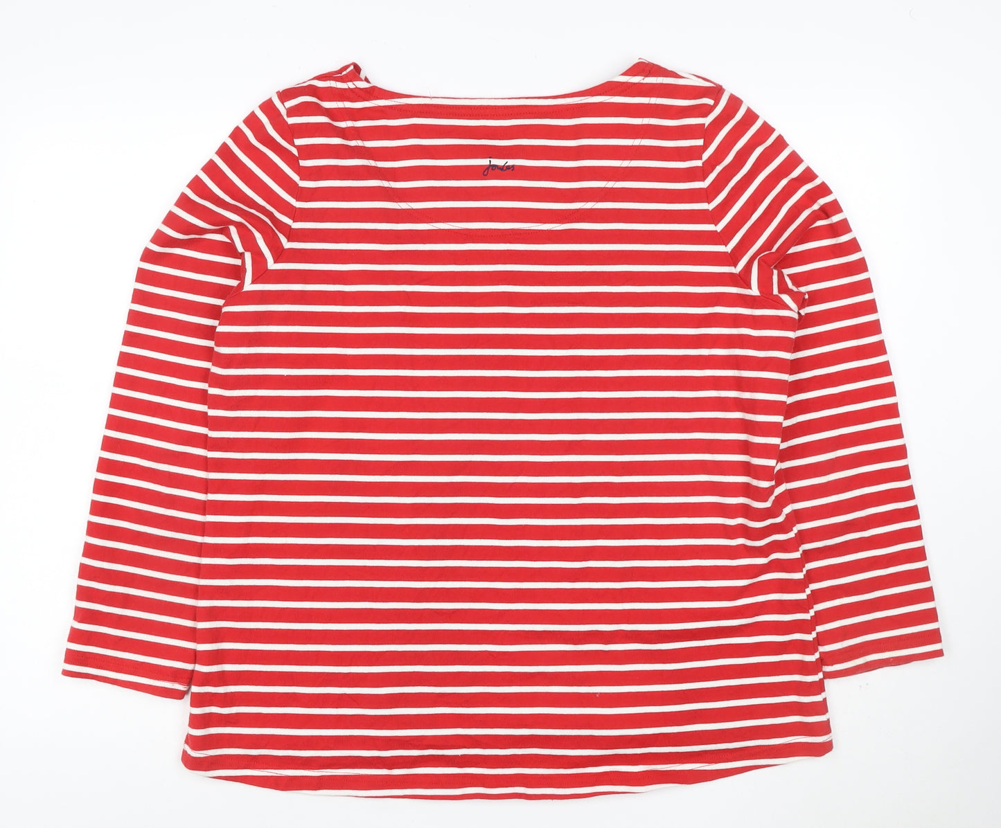 Joules Women's Red Striped Sequin Christmas Long Sleeve Cotton Top Size 14