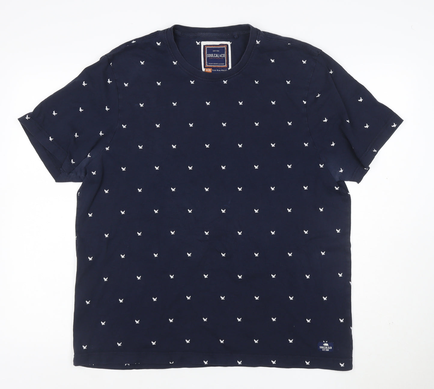 SoulCal & Co Men's Blue Embroidered Crew Neck T-Shirt XL