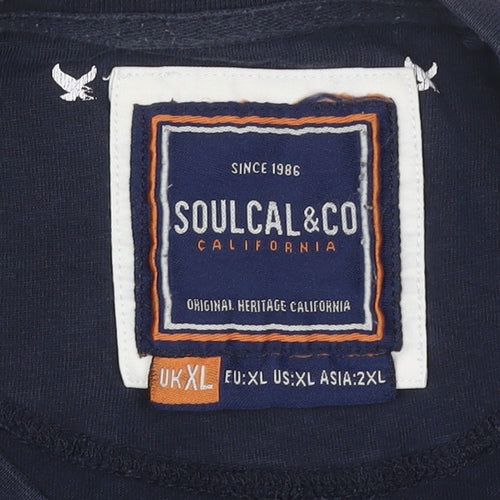 SoulCal & Co Men's Blue Embroidered Crew Neck T-Shirt XL