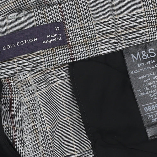 Marks and Spencer Women’s Grey Check Straight Leg Trousers Size 12
