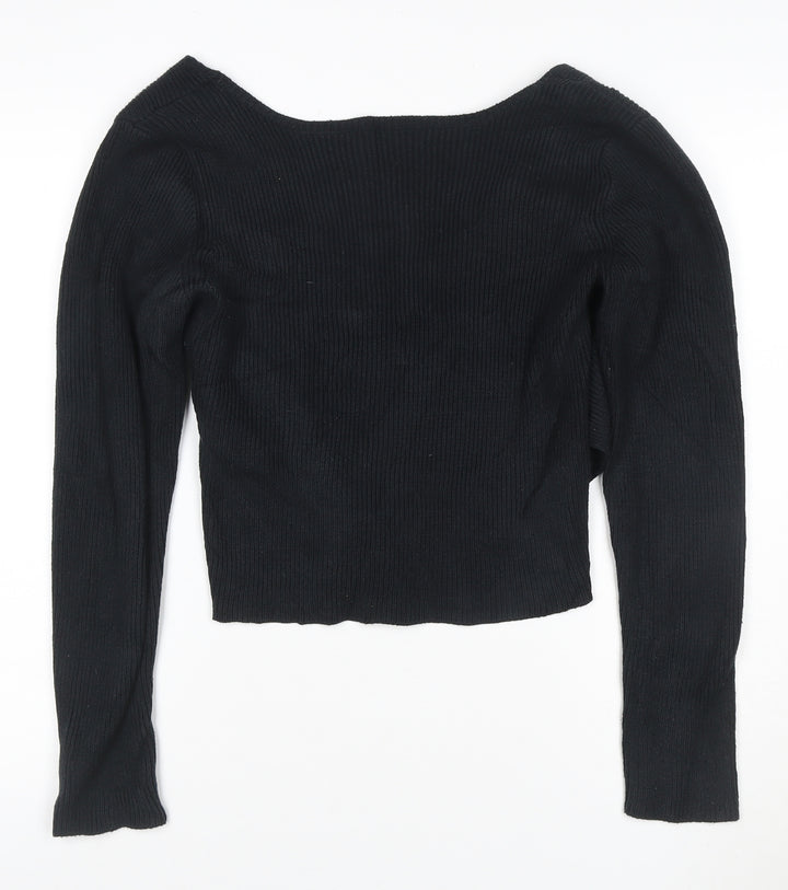 Hollister Women’s Black Wrap Ribbed Knit V-Neck Jumper Size XL