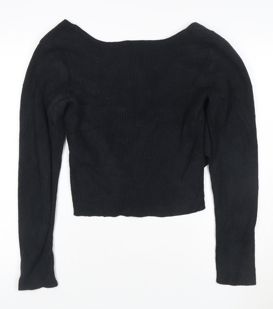 Hollister Women’s Black Wrap Ribbed Knit V-Neck Jumper Size XL