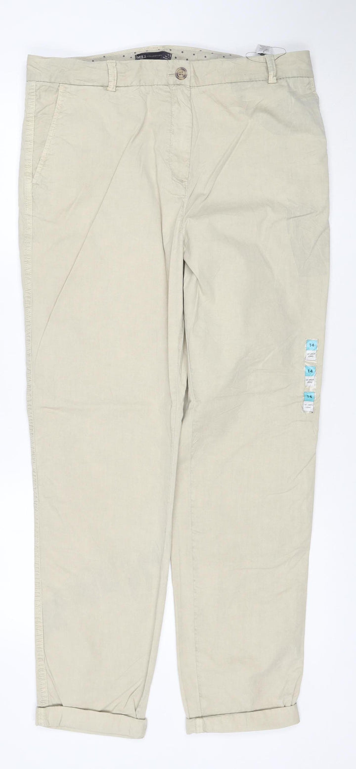 Marks and Spencer Men Beige Regular Fit Chino Trousers Size 14