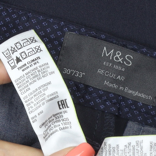 Marks and Spencer Men's Blue Regular Fit Chino Trousers 30x33