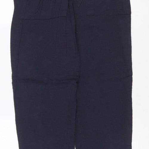 Marks and Spencer Women Navy Blue Size 8 Paperbag Cotton Trousers
