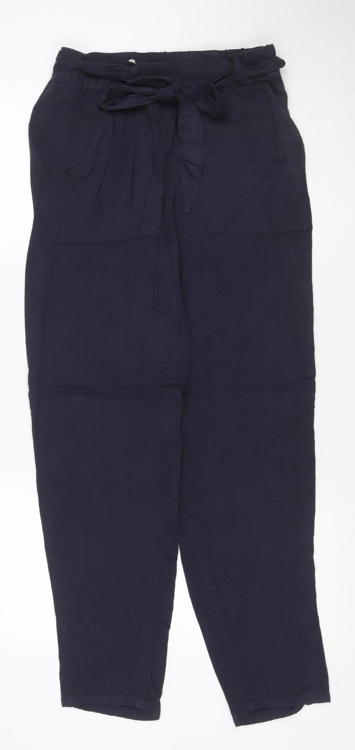 Marks and Spencer Women Navy Blue Size 8 Paperbag Cotton Trousers