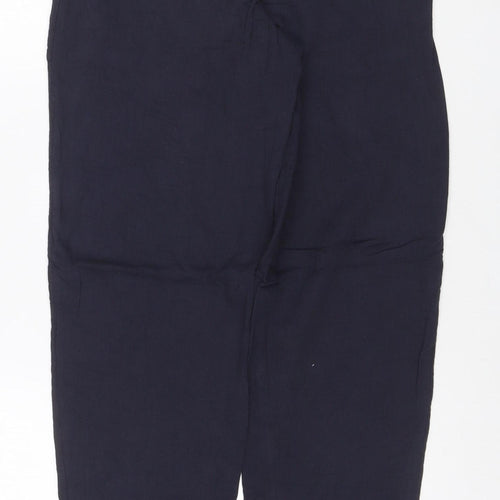 Marks and Spencer Women Navy Blue Size 8 Paperbag Cotton Trousers