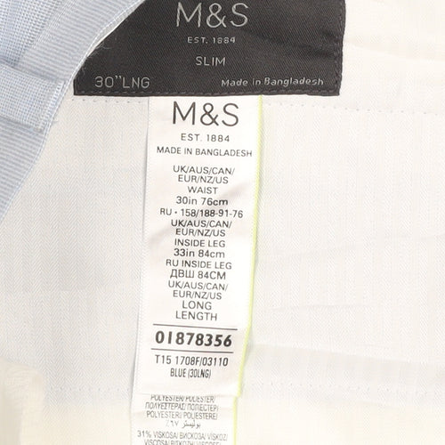 Marks and Spencer Men's Blue Slim Fit Chino Trousers 30W 33L