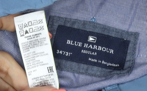 Marks and Spencer Blue Harbour Mens Blue Chino Trousers 34x31 Regular Fit