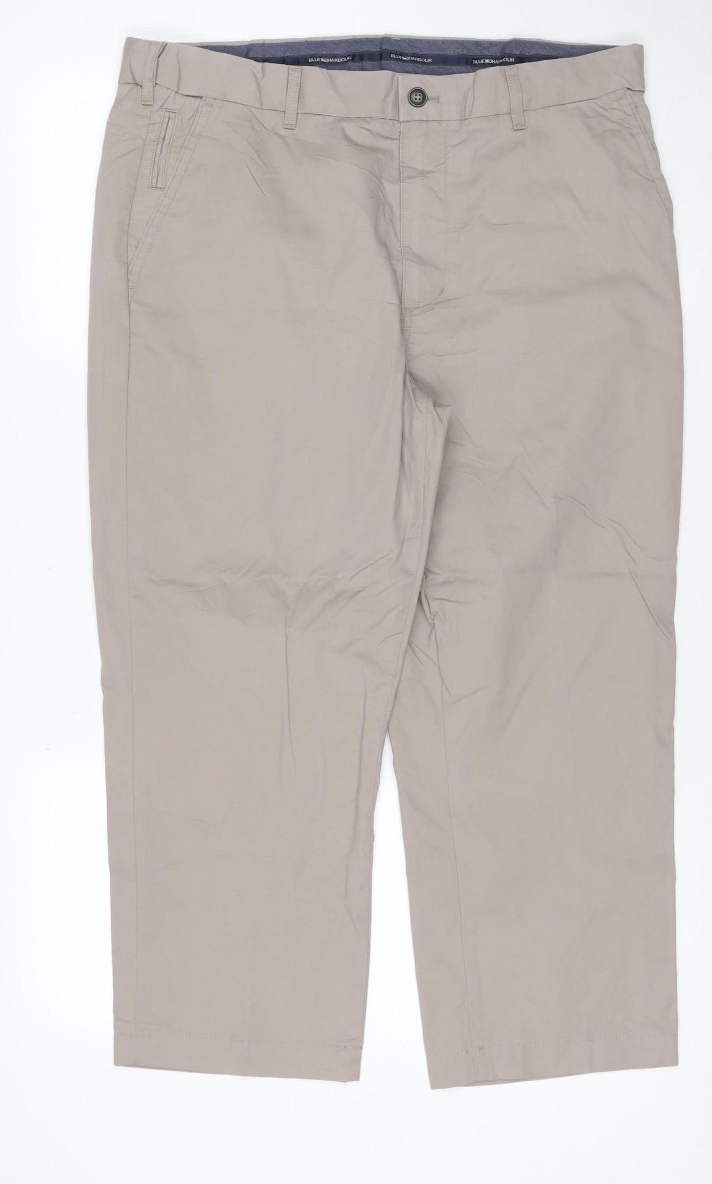 Marks and Spencer Blue Harbour Men's Beige Regular Fit Chino Trousers 36x29