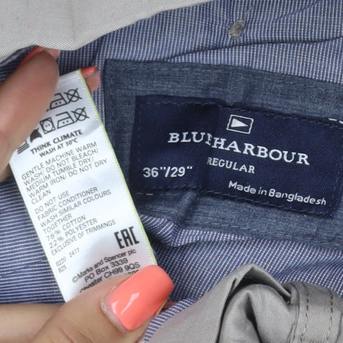 Marks and Spencer Blue Harbour Men's Beige Regular Fit Chino Trousers 36x29