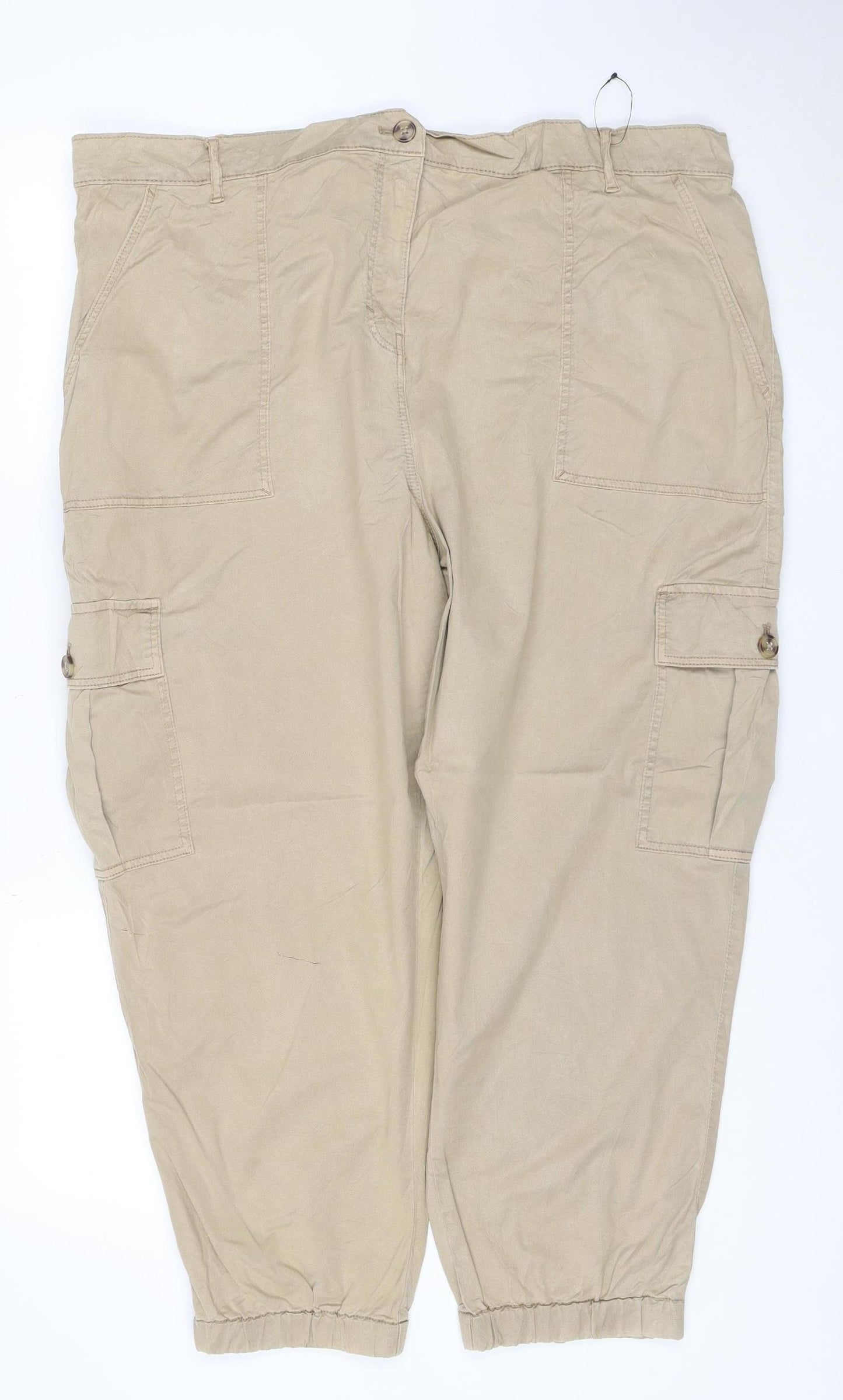 Marks and Spencer Womens Beige Cargo Trousers Size 22 Lyocell Blend
