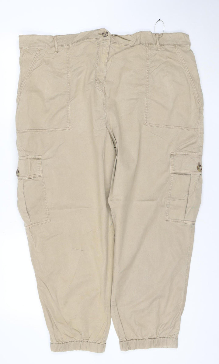 Marks and Spencer Womens Beige Cargo Trousers Size 22 Lyocell Blend