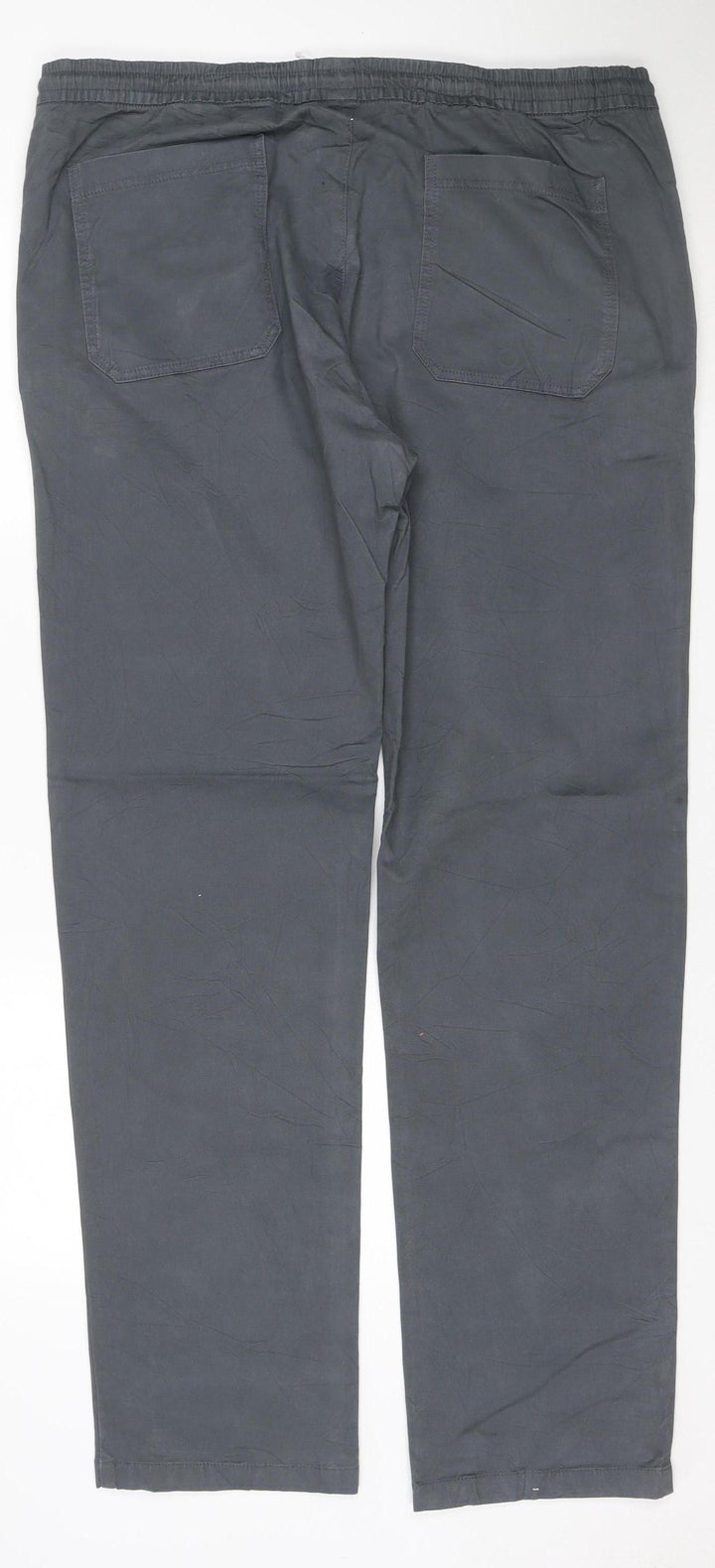Marks and Spencer Men's Grey Cotton Straight Trousers 40/33 Elastic Waist