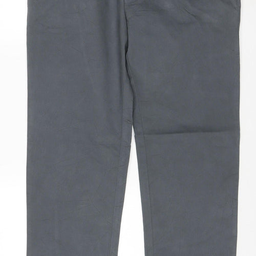 Marks and Spencer Men's Grey Cotton Straight Trousers 40/33 Elastic Waist
