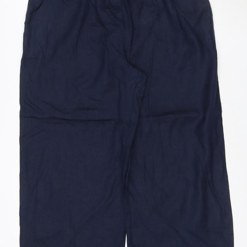 Marks and Spencer Womens Blue Linen Cropped Wide-Leg Belted Trousers Size 20