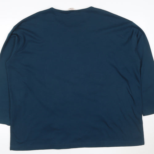 Evy! Women's Blue 3XL Floral Beaded 3/4 Sleeve T-Shirt