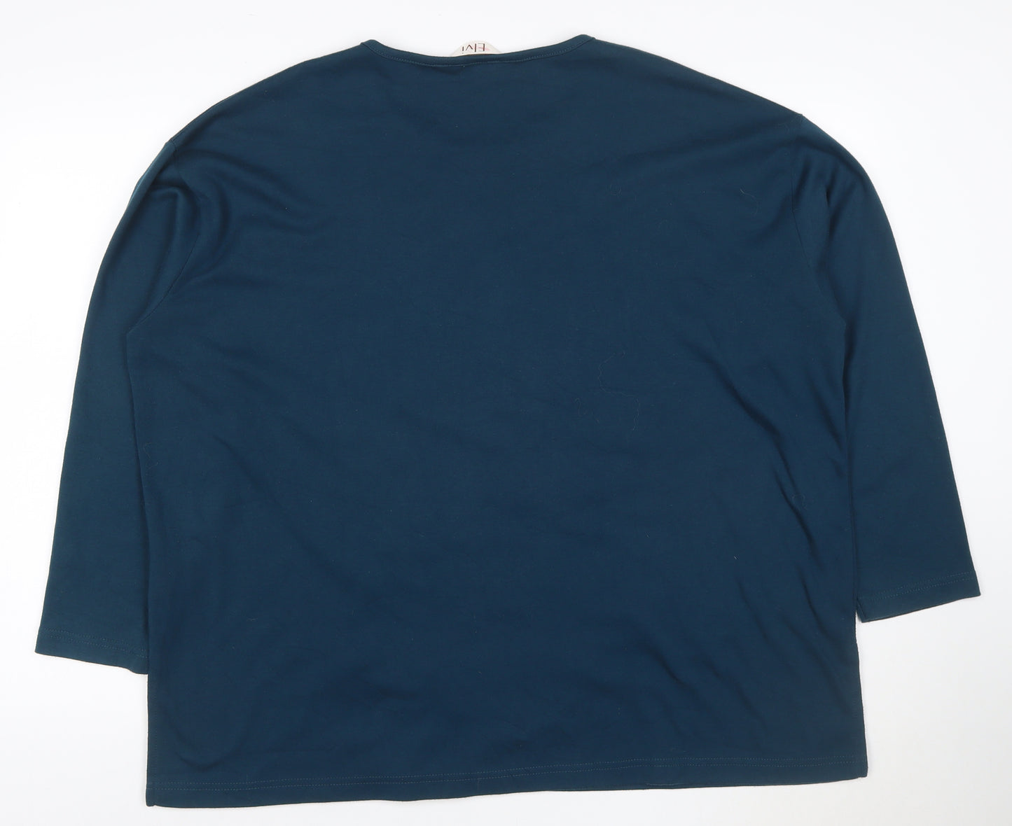 Evy! Women's Blue 3XL Floral Beaded 3/4 Sleeve T-Shirt