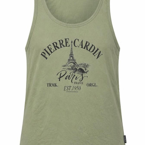 Pierre Cardin Men's Green Sleeveless Round Neck Paris Print T-Shirt L