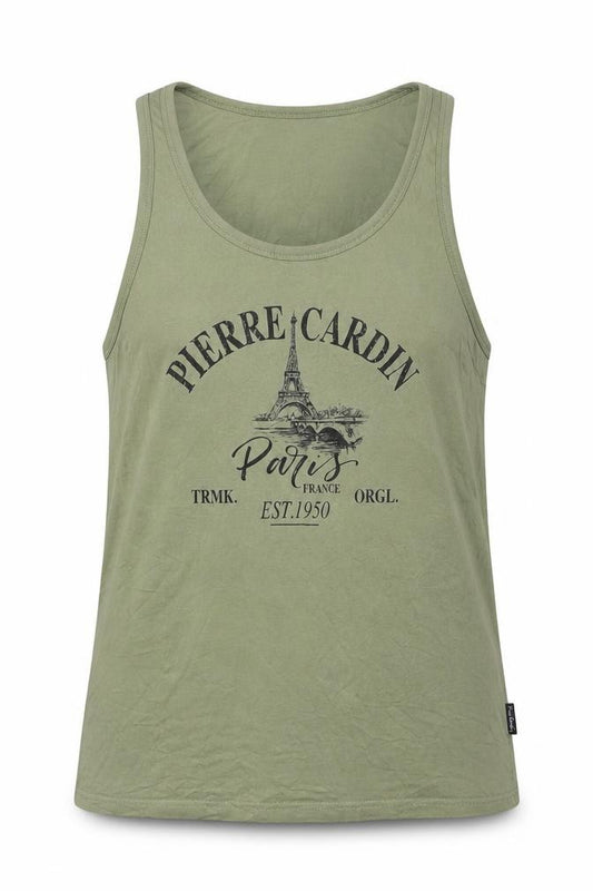 Pierre Cardin Men's Green Sleeveless Round Neck Paris Print T-Shirt L