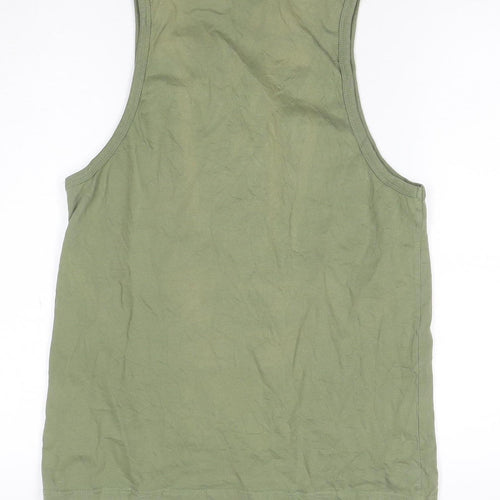 Pierre Cardin Men's Green Sleeveless Round Neck Paris Print T-Shirt L