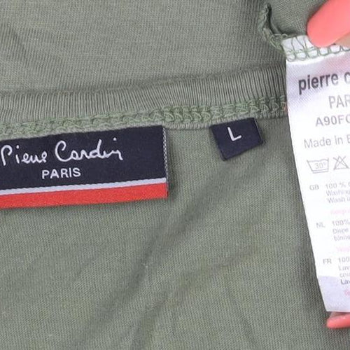 Pierre Cardin Men's Green Sleeveless Round Neck Paris Print T-Shirt L