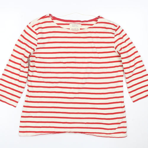 Seasalt Women Red Striped Cotton 3/4 Sleeve Sailor Top Size 14