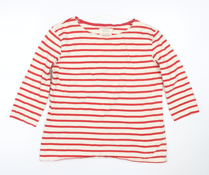 Seasalt Women Red Striped Cotton 3/4 Sleeve Sailor Top Size 14