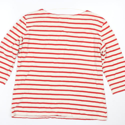 Seasalt Women Red Striped Cotton 3/4 Sleeve Sailor Top Size 14