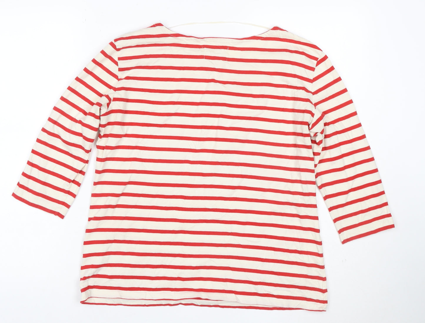 Seasalt Women Red Striped Cotton 3/4 Sleeve Sailor Top Size 14