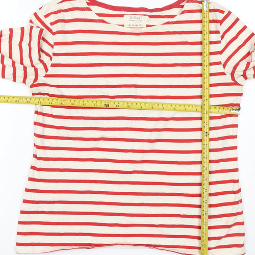 Seasalt Women Red Striped Cotton 3/4 Sleeve Sailor Top Size 14