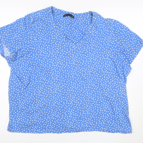 Marks and Spencer Women’s Blue Polka Dot V-Neck Short Sleeve Cotton Top Size 22