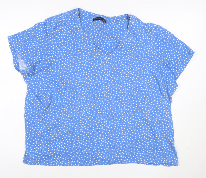 Marks and Spencer Women’s Blue Polka Dot V-Neck Short Sleeve Cotton Top Size 22