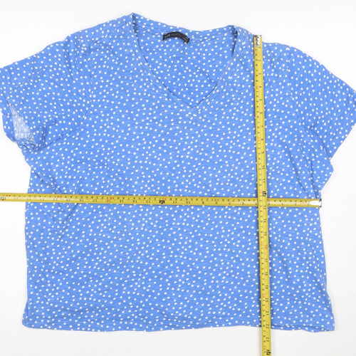 Marks and Spencer Women’s Blue Polka Dot V-Neck Short Sleeve Cotton Top Size 22