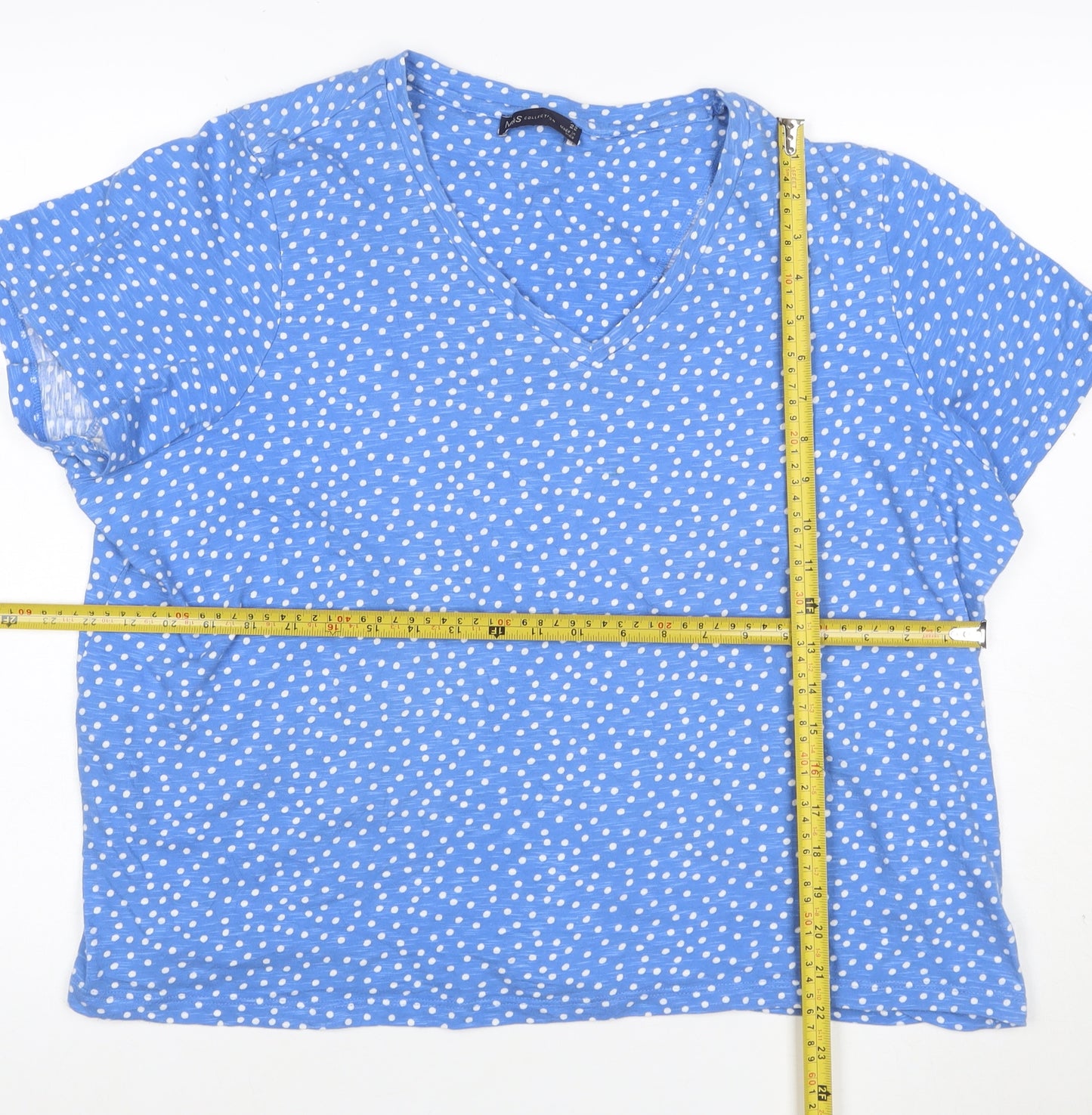 Marks and Spencer Women’s Blue Polka Dot V-Neck Short Sleeve Cotton Top Size 22