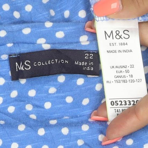 Marks and Spencer Women’s Blue Polka Dot V-Neck Short Sleeve Cotton Top Size 22