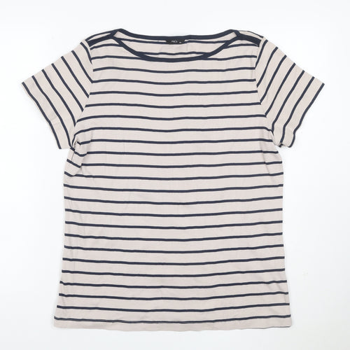 Marks and Spencer Women Beige Striped Short Sleeve Cotton T-Shirt Size 20