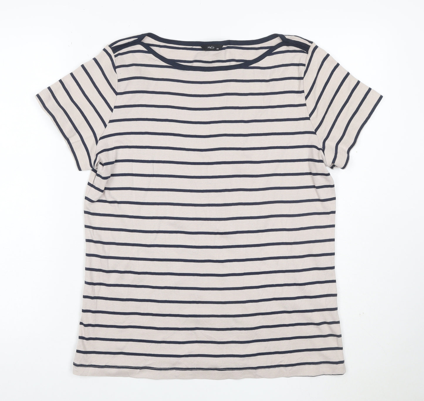 Marks and Spencer Women Beige Striped Short Sleeve Cotton T-Shirt Size 20