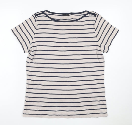 Marks and Spencer Women Beige Striped Short Sleeve Cotton T-Shirt Size 20