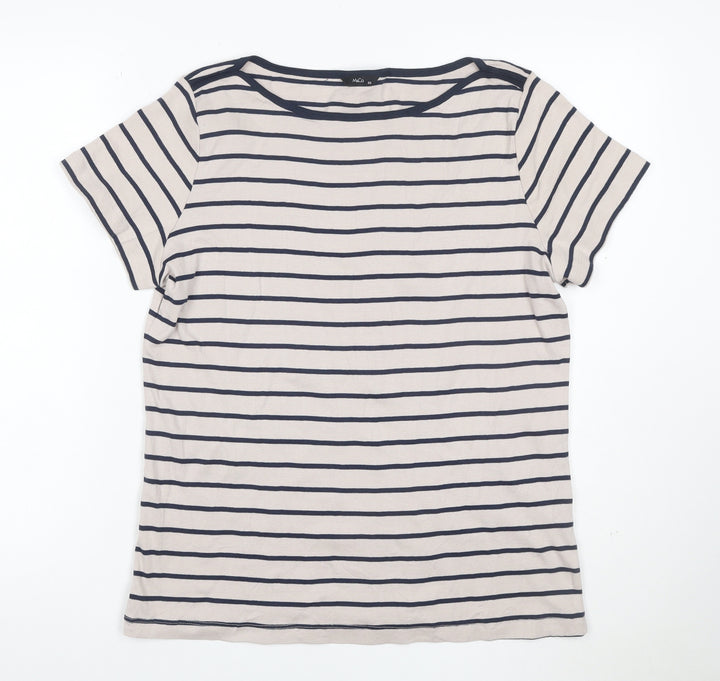 Marks and Spencer Women Beige Striped Short Sleeve Cotton T-Shirt Size 20