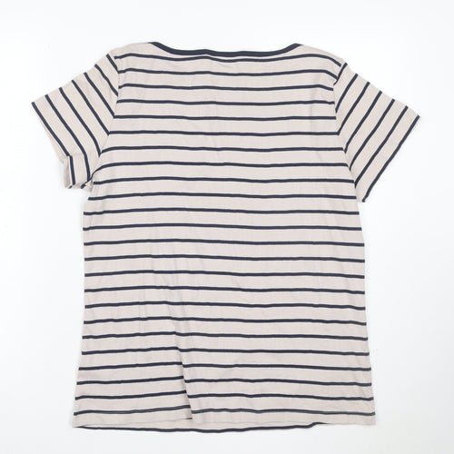 Marks and Spencer Women Beige Striped Short Sleeve Cotton T-Shirt Size 20